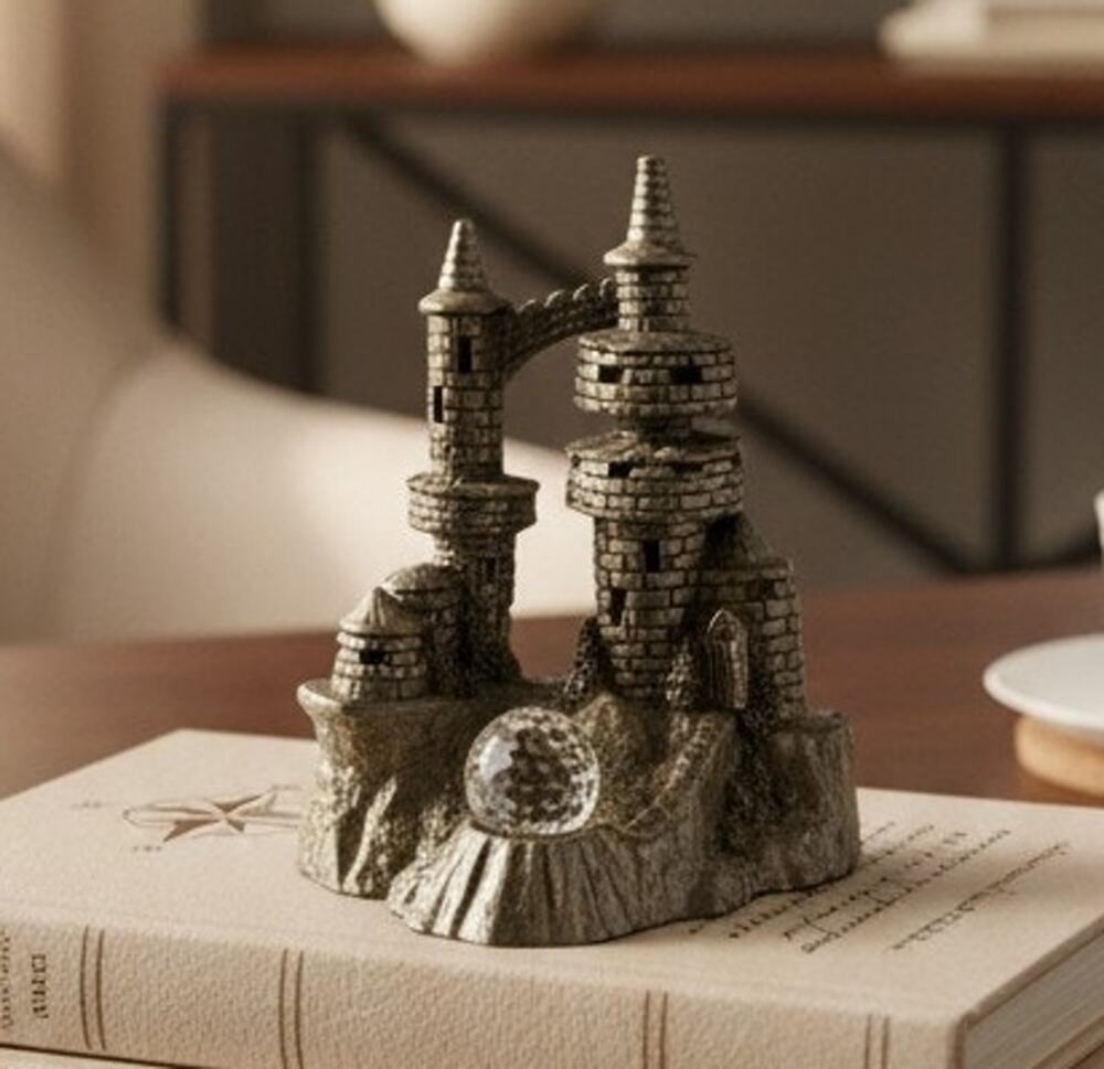 Vintage Spoontiques Pewter Castle Figurine C/M489 Crystal Ball Fantasy 2" Tall
